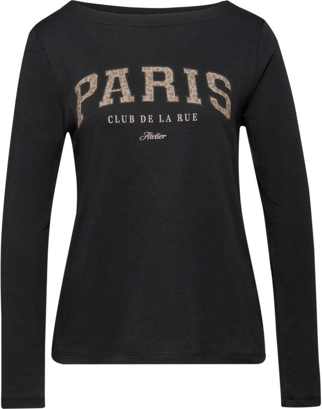 STREET ONE - Shirt - Zwart - Lange Mouwen - Wording Print in Leo-look