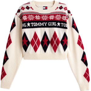 Tommy Jeans Trui 'FAIR ISLE'  ecru / bloedrood / zwart