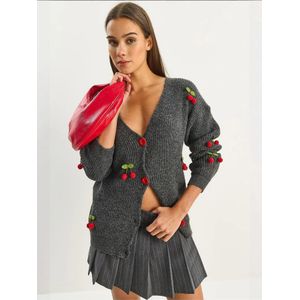 Bianco Lucci Gebreid vest  grijs gemêleerd / olijfgroen / donkerrood