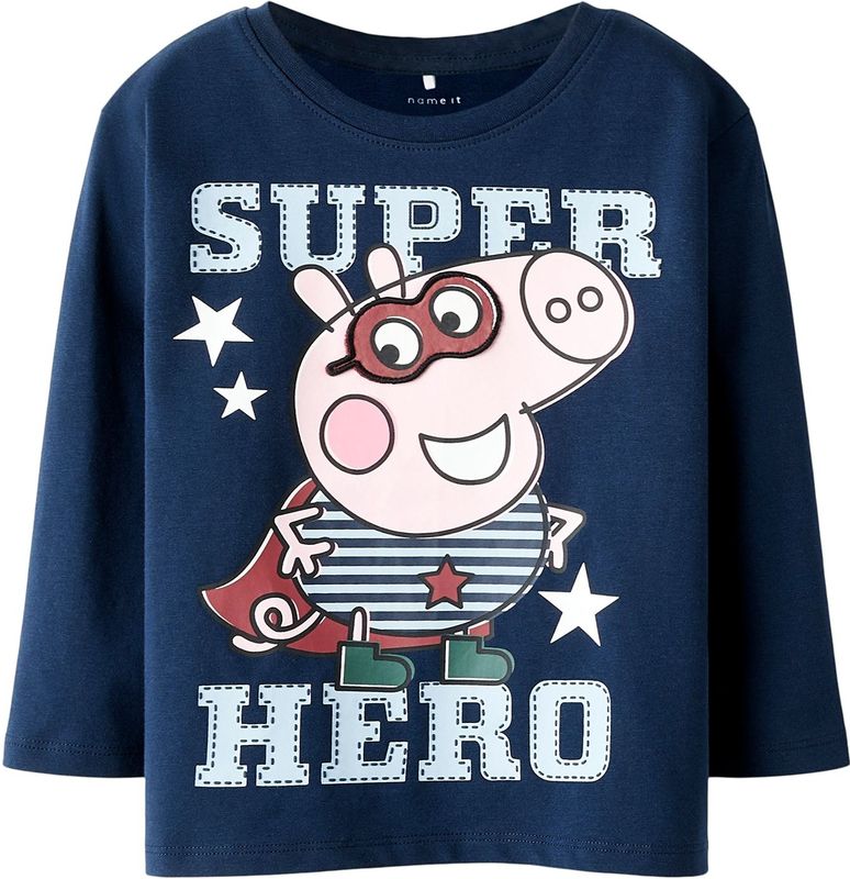 NAME IT - NMMOtto Peppa - Shirt - Navy - Lichtblauw - Pastelroze - Wit - Lange Mouw