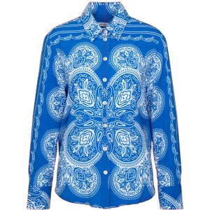 Blouse - Blauw - 100% Katoen - Langarm met Kraag en Sjaalprint