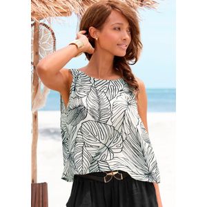 Blouseshirt - Crème/Zwart - Gekreppte Viscose - Mouwloos