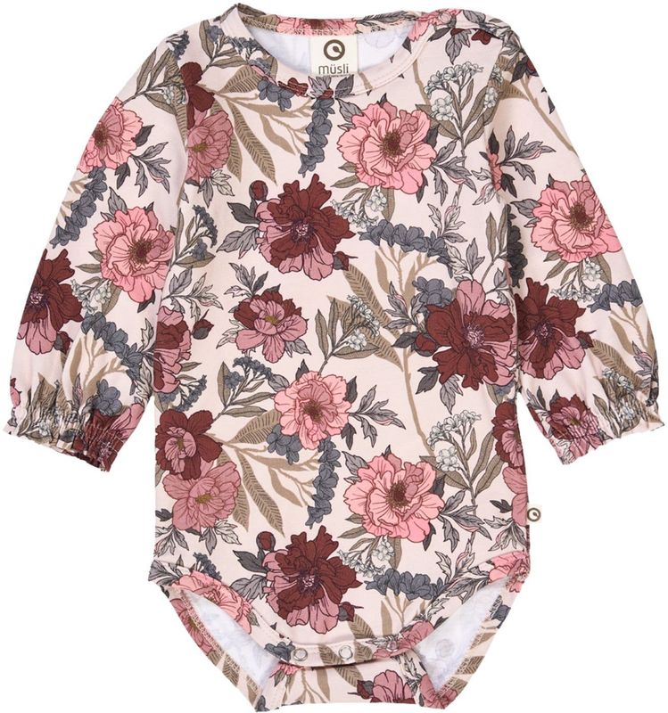 Müsli by GREEN COTTON - Rompertje - Beige - Kaki - Rosa - Kissing Buttons - Jersey - Bloemenprint