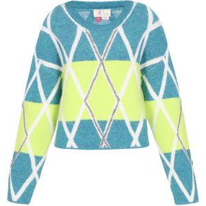 IZIA Trui  turquoise / appel / wit