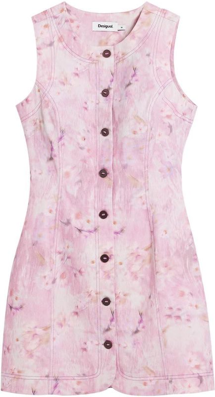 Desigual - Mouwloze Korte Jurk - Multicolor - Denim-effect Stof - Knoopsluiting