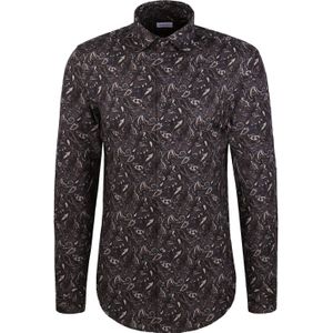 Seidensticker - Flanellen Overhemd - Grijs - Slim 1/1 Kentkraag - Bloemen