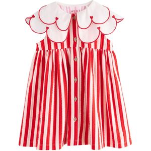 Next - Jurk - Rood/Wit - Gestreept - Katoen - Knoopsluiting - Knielengte