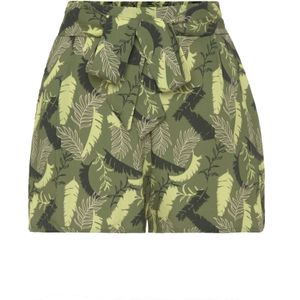 s.Oliver RED LABEL - Geweven Short - Groen Gedessineerd - Bladprint - Losse Pasvorm