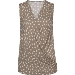 Imprimétops - Taupe/crème - Blousetop - V-hals - Mouwloos - Ruimvallend