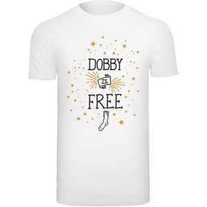 F4NT4STIC Shirt 'Harry Potter Dobby Is Free'  goud / zwart / wit