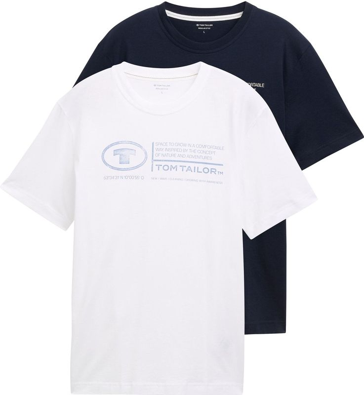 Tom Tailor - T-shirt - Wit - 2-delig - Met Logoprint