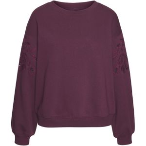 Vivance - Sweatshirt - Aubergine - Zachte Katoenmix - Met Perforatieborduurwerk