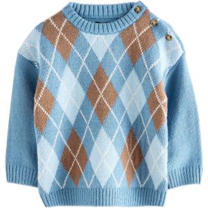 Next Trui  duifblauw / bruin / wit