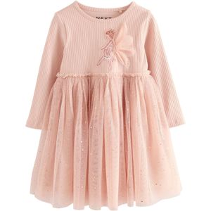 Next - Jurk - Goud/Rosa - Geribbeld Gebreid - 3/4 Lengte - Lange Mouw