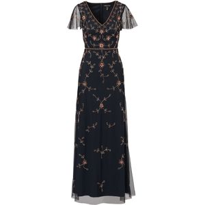 Adrianna Papell Avondjurk 'Short Sleeve Floral Beaded Mermaid Gown'  donkerblauw