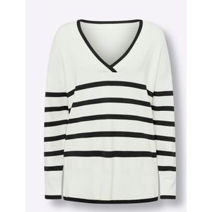 Zwart/Ecru Gestreepte Pullover - Lange Mouwen - 70% Viscose, 30% Polyamide