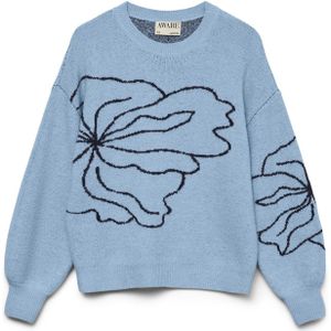 VERO MODA Trui 'AWHeart'  lichtblauw / zwart