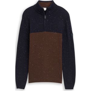 TOM TAILOR - Trui - Donkerblauw / Zwart - Color-Blocking - Halve Rits