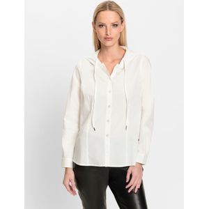 Blouse - Wit - 97% Katoen, 3% Elastaan - Ronde Hals, Lange Mouwen