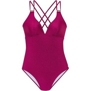 Beenlijn - Badpak - Bessenrood - Licht Glanzend - Verwijderbare Softcups