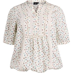 Zizzi Blouse 'Gitte'  lichtblauw / bruin / pastelgroen / wit