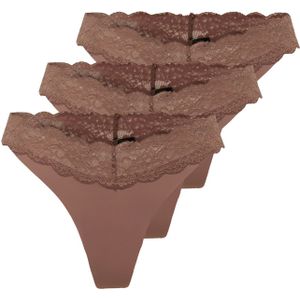 Only - ONLCHLOE LACE S.S THONG - Cognac - Set van 3