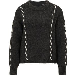 Vero Moda Petite Trui 'VMILINA'  donkergrijs / wit
