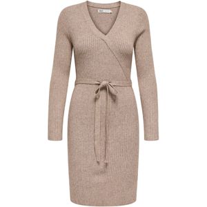 Only - ONLVENLO L/S RIB WRAP DRESS - Gebreide Jurk - Beige - Regular Fit