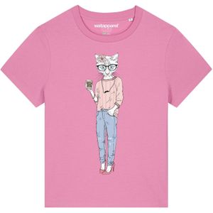 Watapparel Shirt ' Hipster Cat with Moustache '  gemengde kleuren / rosa