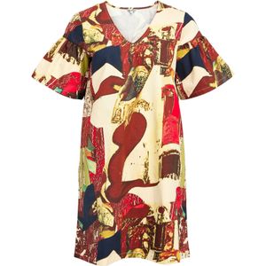 OBJECT Jurk  sand / donkerblauw / pastelgroen / karmijnrood