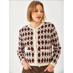 Bianco Lucci Gebreid vest  bordeaux / zwart / wolwit