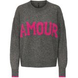 Only - ONLNEW AMOUR LS TEXT O-NECK CS KNT - Trui - Medium Grey Melange