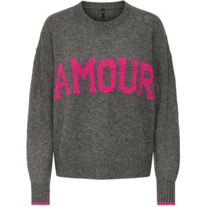 Only - ONLNEW AMOUR LS TEXT O-NECK CS KNT - Trui - Medium Grey Melange