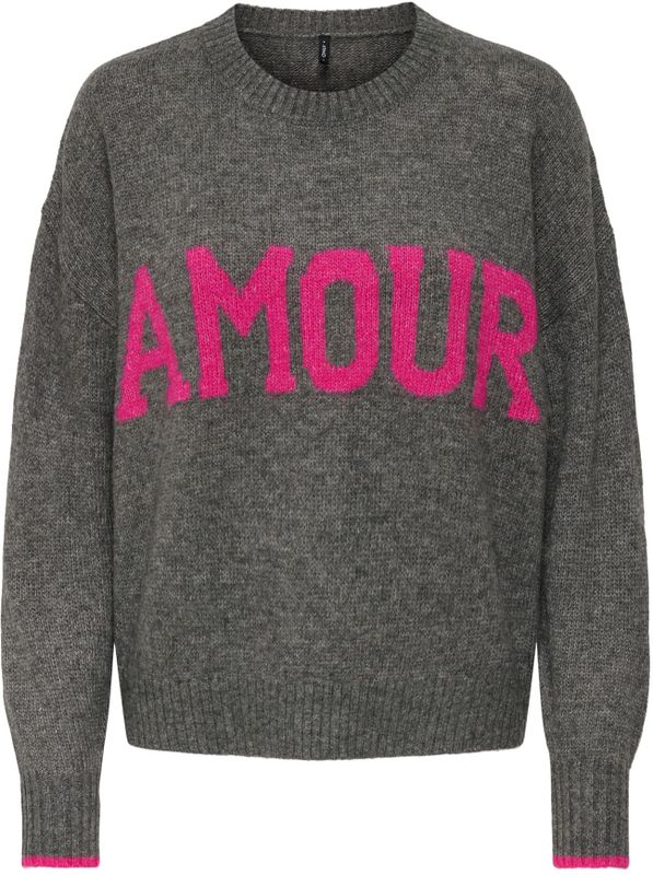 Only - ONLNEW AMOUR LS TEXT O-NECK CS KNT - Trui - Medium Grey Melange