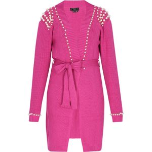 faina Gebreid vest  goud / fuchsia / parelwit