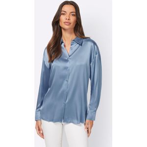 Blouse - Blauw - 47% Zijde, 44% Viscose, 9% Elastaan - Normale Kraag, Lange Mouwen