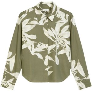 Marc O'Polo - Blouse - Crème / Olijfgroen - Klassieke Blouse - Lange Mouw