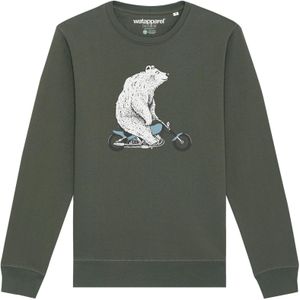 Watapparel Sweatshirt 'Bär auf Bike'  lichtblauw / kaki / zwart / wit