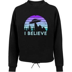 F4NT4STIC Sweatshirt 'I believe UFO Alien Raumschiff Retro'  turquoise / aqua / lila / zwart