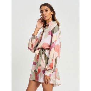 St MRLO Jurk 'Bligh'  beige / groen / pastelroze / pastelrood