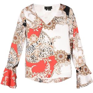 faina Blouse  cappuccino / watermeloen rood / zwart / wit