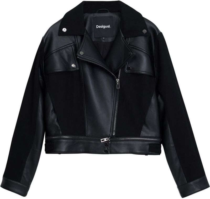 Gecombineerd Jack - Effen - Bikerjack - Lederlook - Asymmetrische Ritssluiting