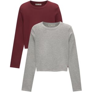 Pull&Bear Shirt  grijs / bordeaux