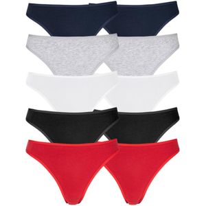 Petite fleur - String - Rood/Zwart/Wit/Grijs mêlee/Navy - Set van 10 stuks