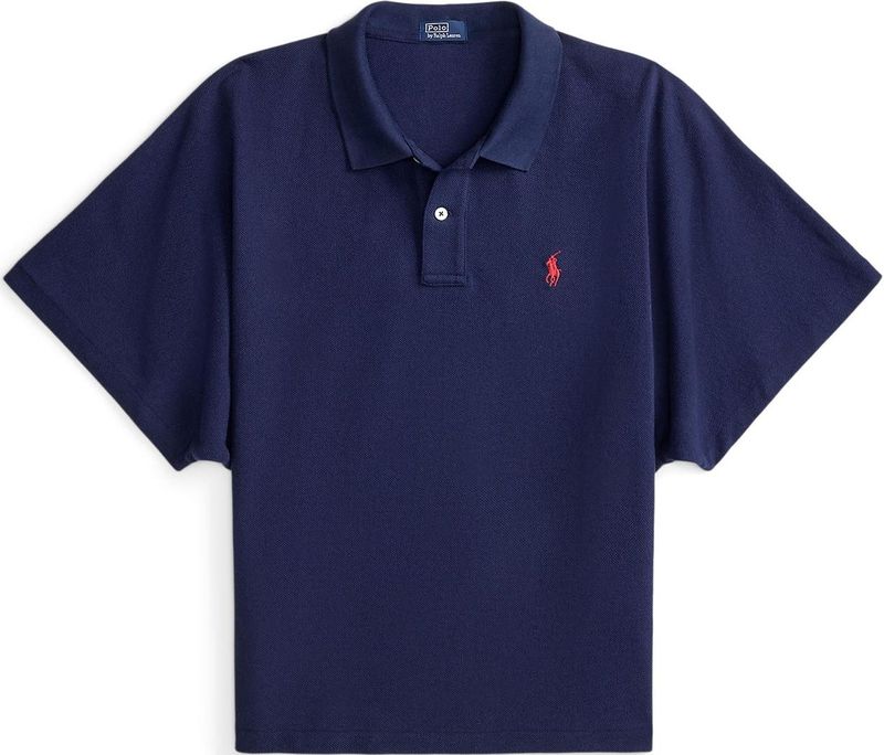 Boxy fit poloshirt met labelstitching