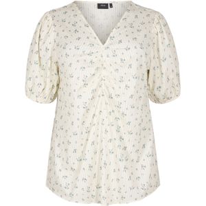 Zizzi Blouse 'Vlili'  lichtblauw / lichtgroen / wit