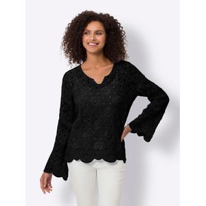 heine - Kanten Shirt - Zwart - 100% Katoen - Lange Mouwen