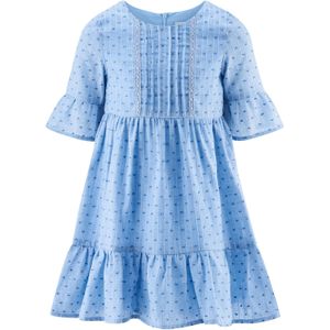 happy girls - Jurk - Blauw - Gevoerde Zoom - Ronde Hals - Gestippeld - Knielengte