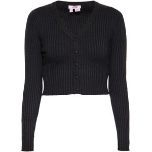 MYMO - Gebreid Vest - Zwart - Knoopsluiting - V-hals - Lange Mouw