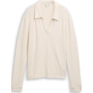 TOM TAILOR - Poloshirt - Ecru - Lange Mouw - Normale Pasvorm